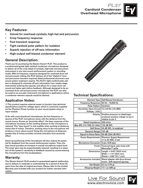 Electro-Voice PL37 Manual pdf manual